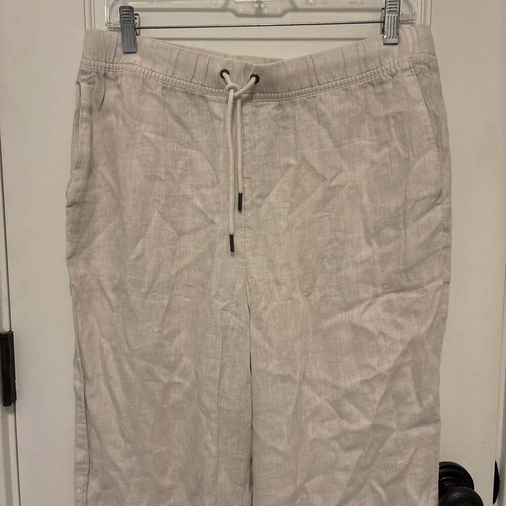Reiss Women Cleo Wide Leg Pull On Linen Pant Lightweight Oatmeal Color Size 8